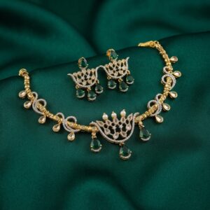 party wear necklace set with teardrop drops and matching chandelier earrings