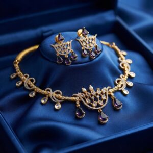 party wear necklace set with teardrop drops and matching chandelier earrings