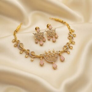 party wear necklace set with teardrop drops and matching chandelier earrings