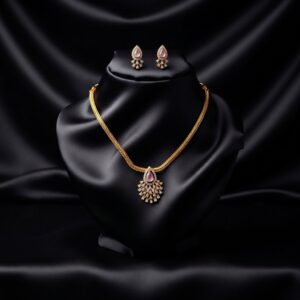 fan pendant necklace set with American diamond-style halo and matching stud earrings