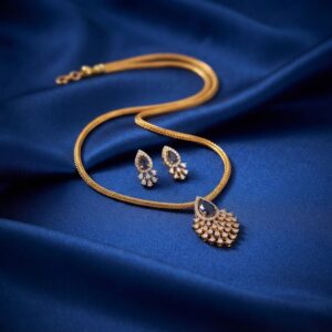 fan pendant necklace set with American diamond-style halo and matching stud earrings