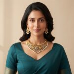 peacock choker necklace set with pearl-style drops and matching earrings