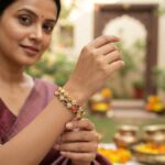 Pair of gold-tone multicolour teardrop bangles with AD-style stone clusters