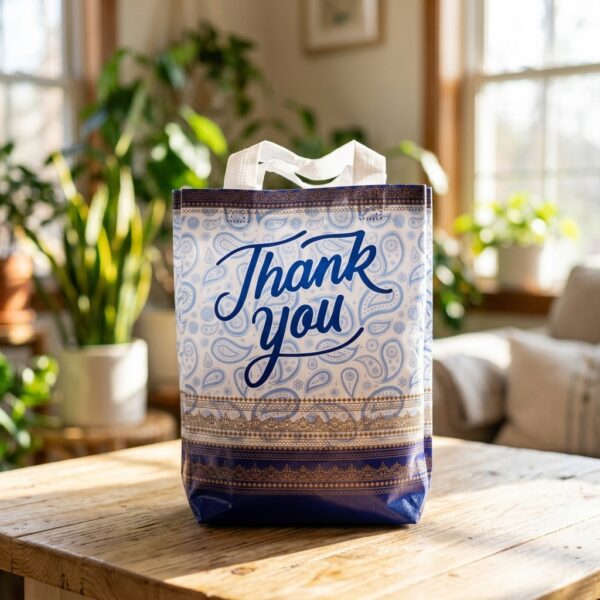 thank you gift bag with script lettering