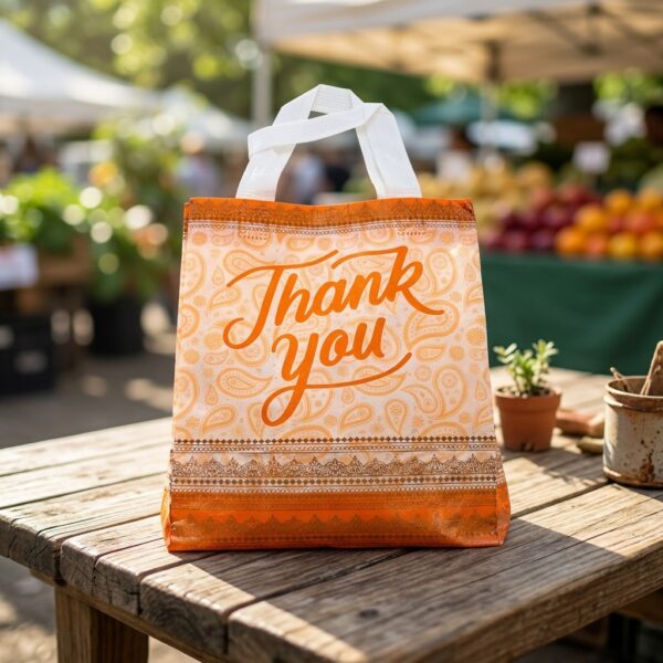 thank you gift bag with script lettering