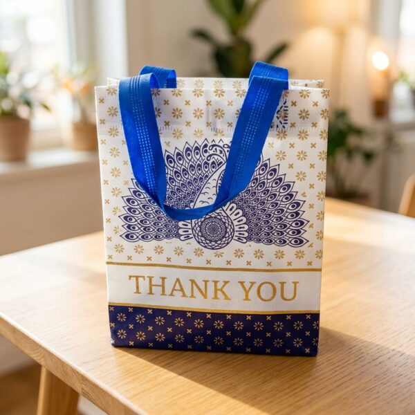 thank you gift bag with script lettering