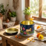 Pichwai-inspired decorative storage tin with cow and lotus artwork