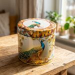 Peacock print decorative storage tin
